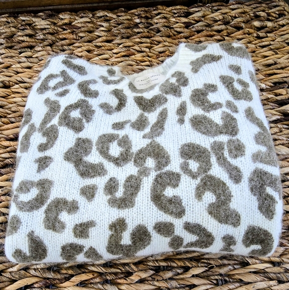 SÉZANE Indiana Leopard Print Mohair Knit Jumper Sweater Ivory Green - Picture 7 of 13